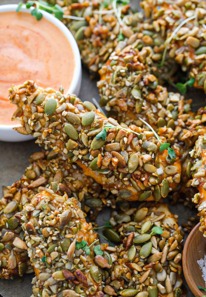 healthy pumpkin seed crusted chicken