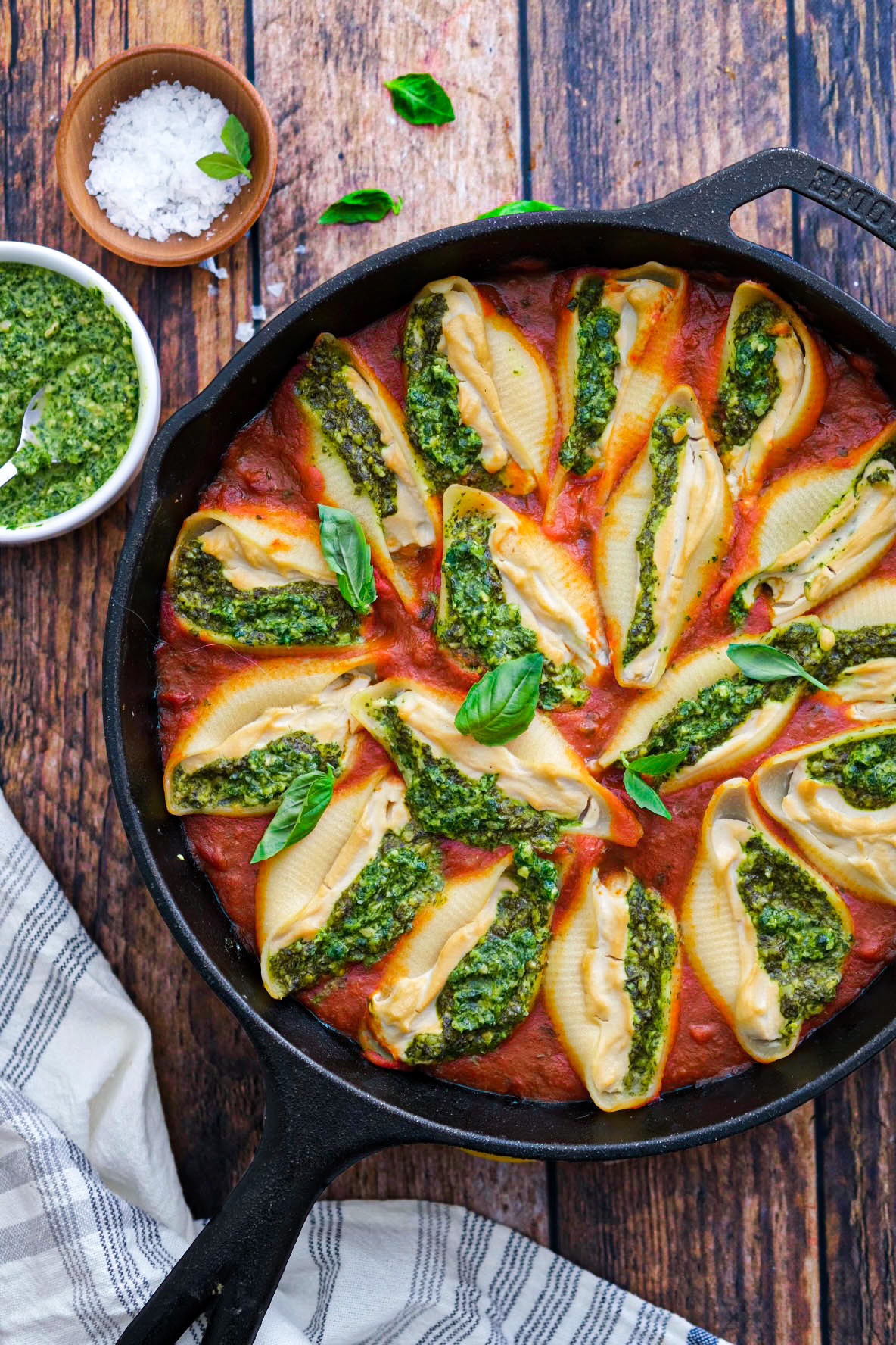 Vegan stuffed shells with sunflower pesto recipe