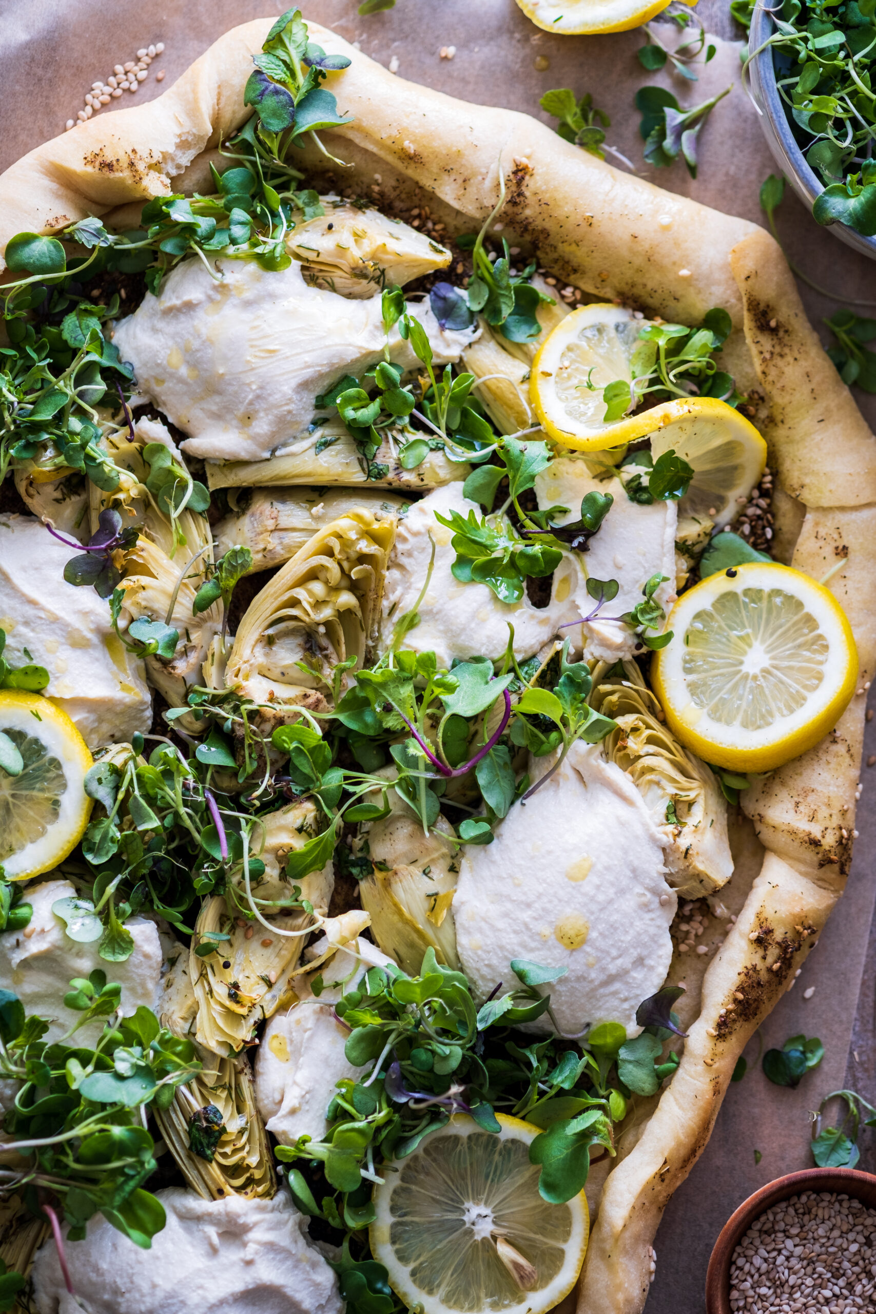 Vegan Lemon Artichoke Flatbread with Za’atar - Wandering Chickpea