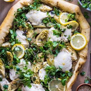 Vegan lemon artichoke za'atar flatbred