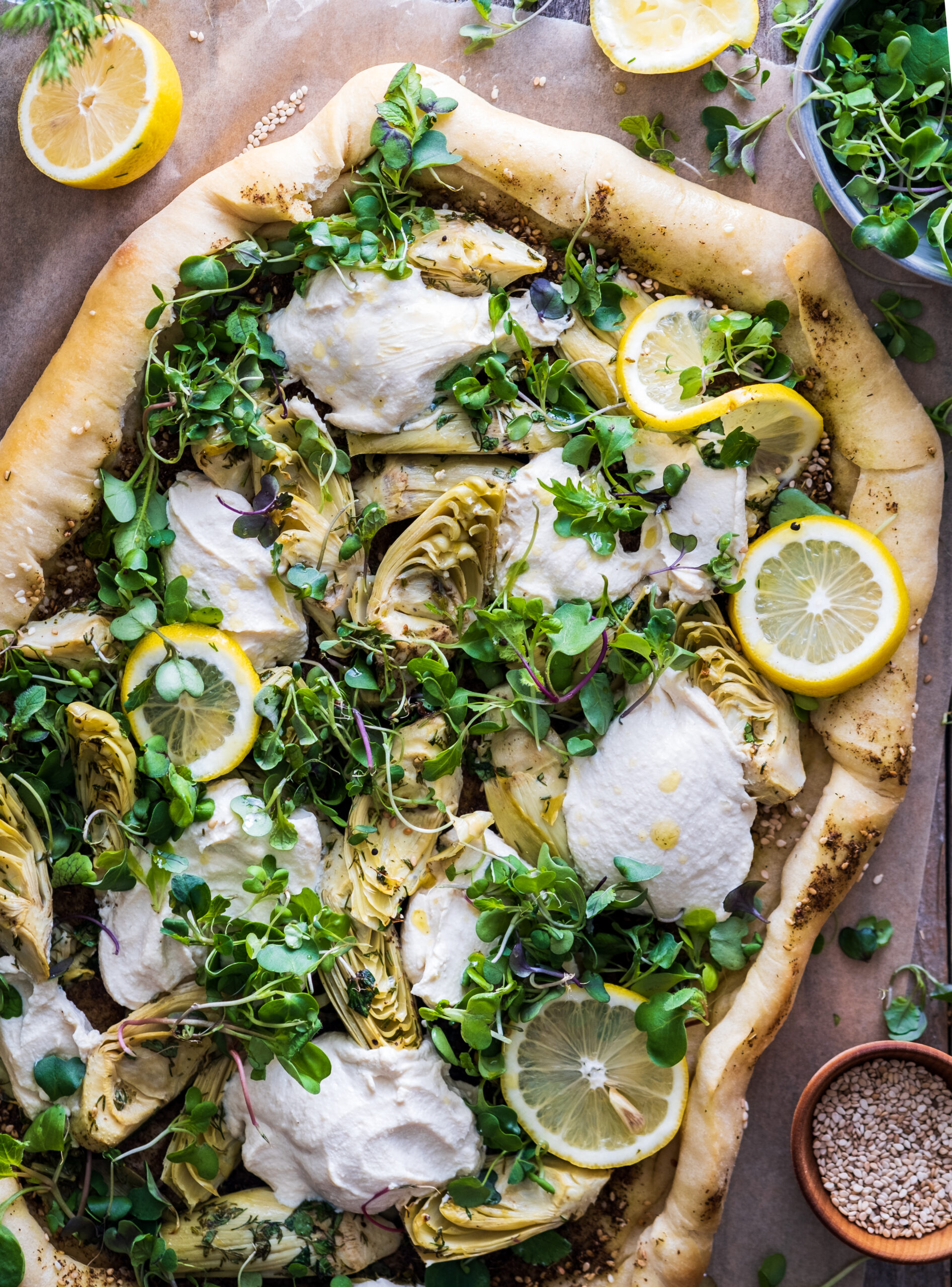Vegan Lemon Artichoke Flatbread with Za’atar - Wandering Chickpea