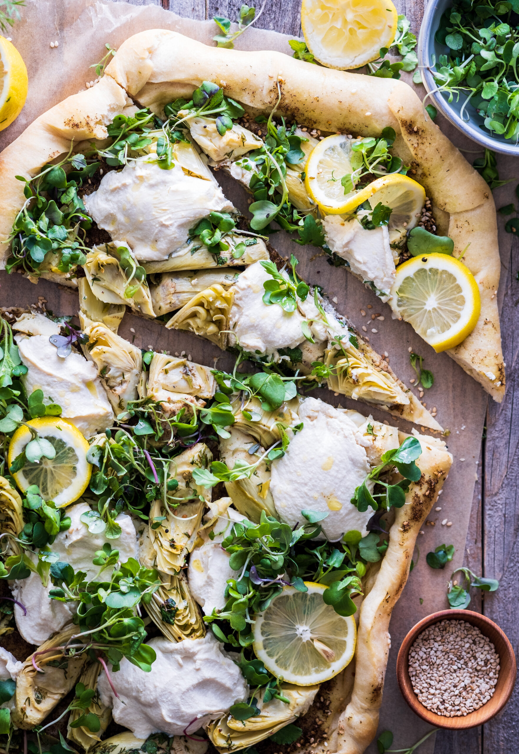 Vegan Lemon Artichoke Flatbread with Za’atar - Wandering Chickpea