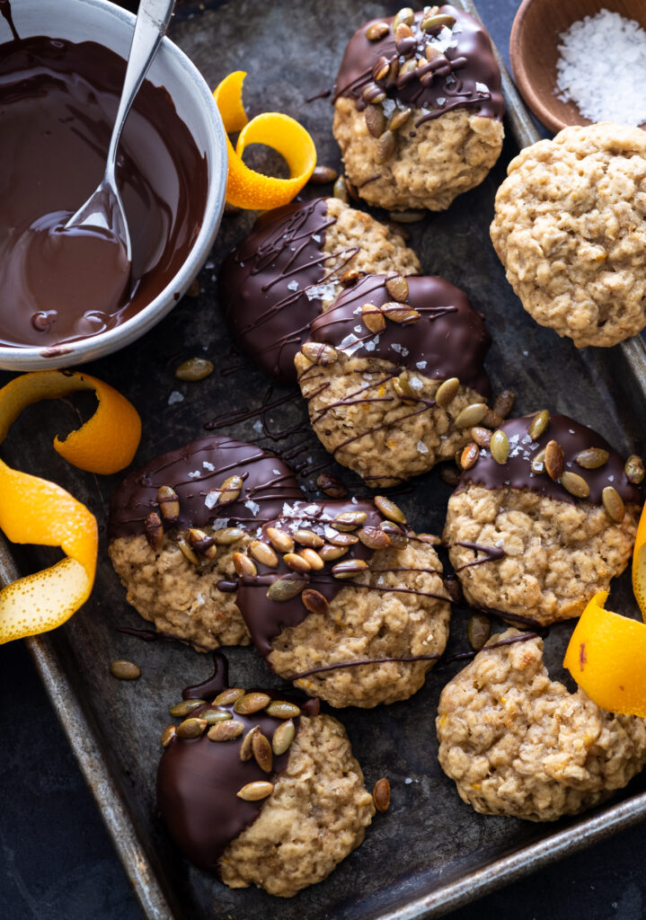 Vegan Orange Scented Oatmeal Cookies with Toasted Pumpkin Seeds