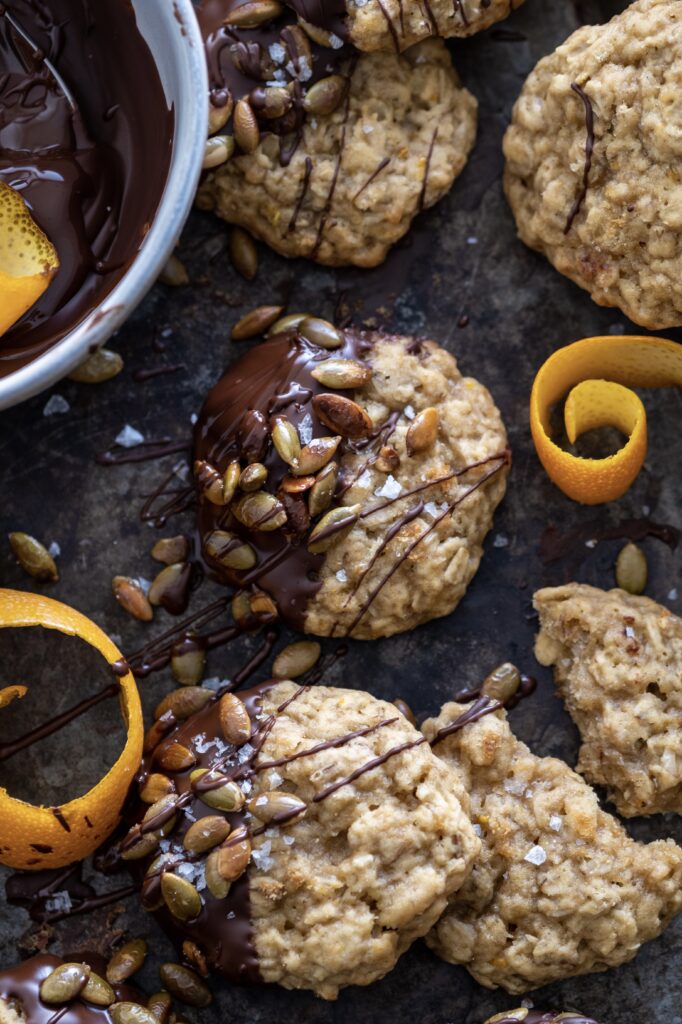 Vegan Orange Scented Oatmeal Cookies with Toasted Pumpkin Seeds