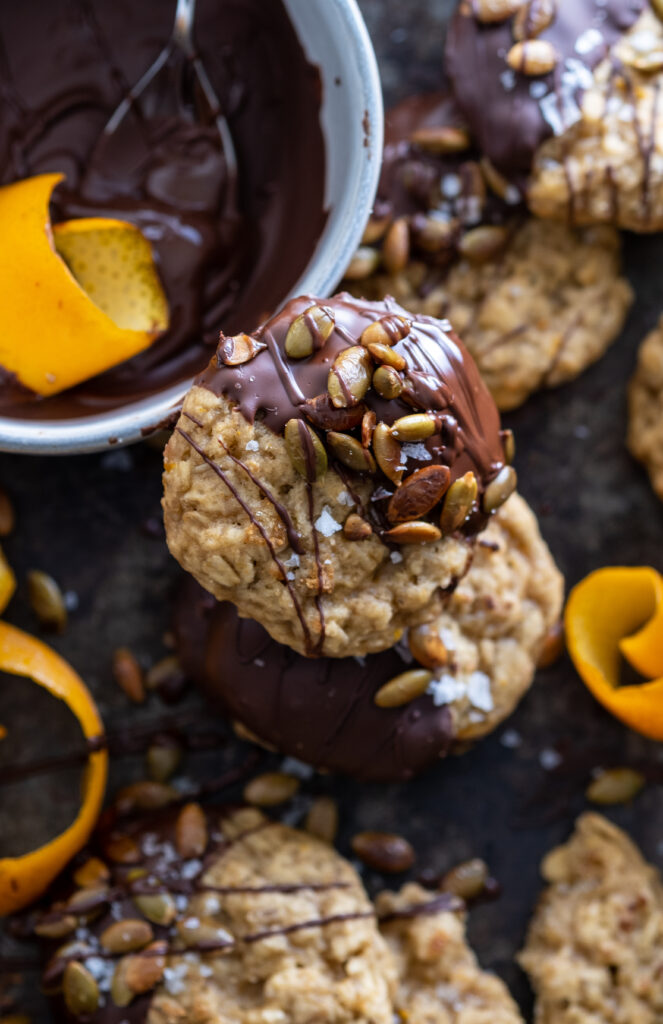 Vegan Orange Scented Oatmeal Cookies with Toasted Pumpkin Seeds