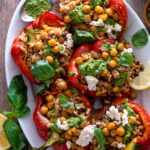 Italian stuffed peppers with sun-dried tomatoes and sunflower basil pesto