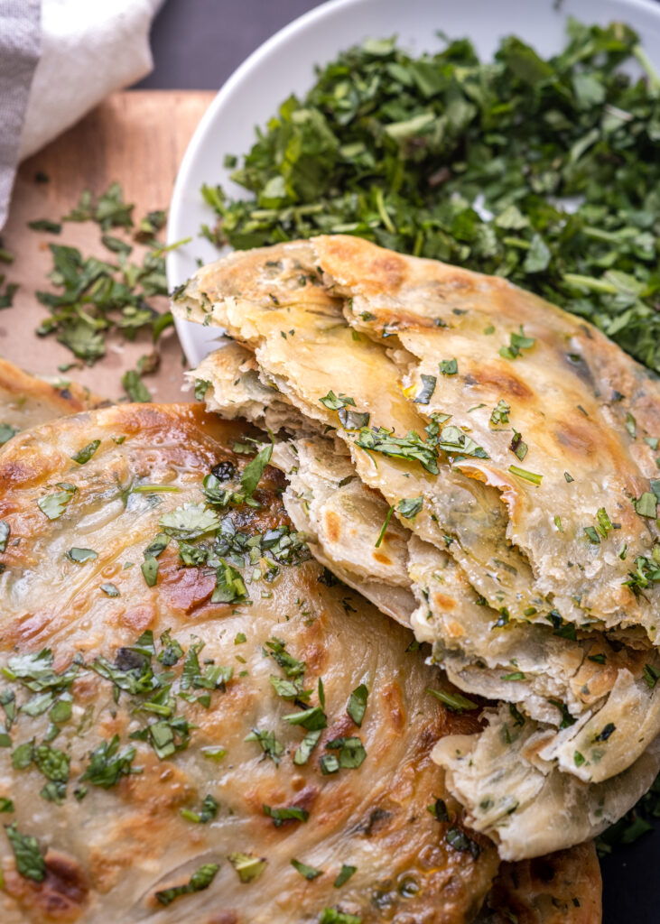 Herbed olive oil parathas