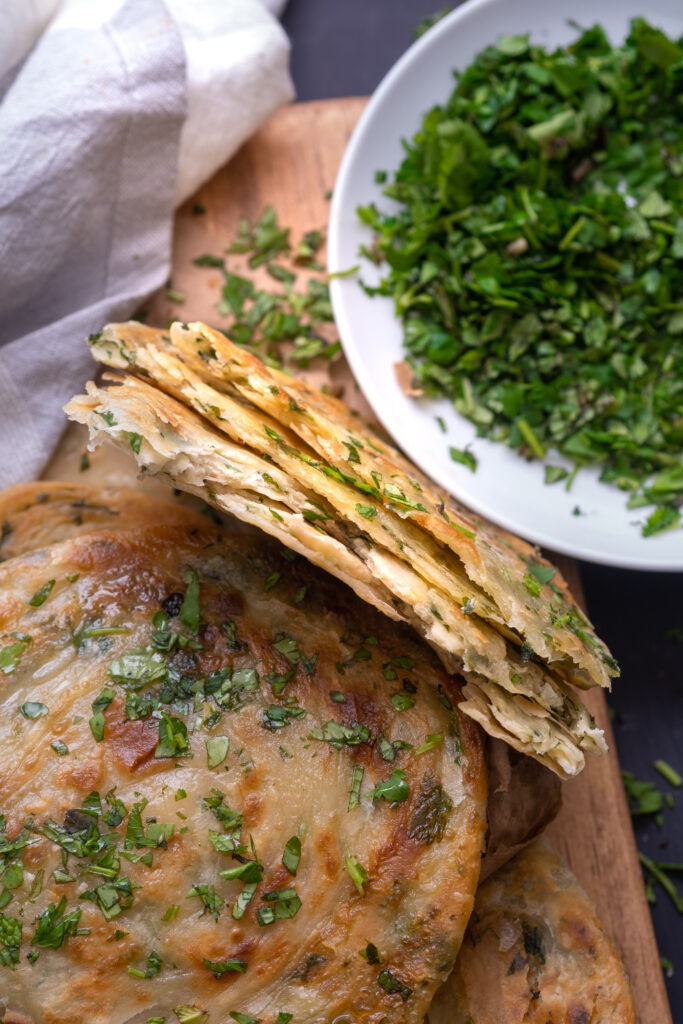Herbed olive oil parathas