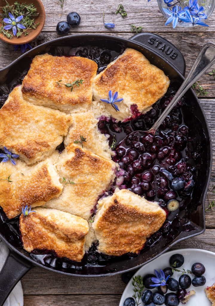 Vegan blueberry thyme cobbler