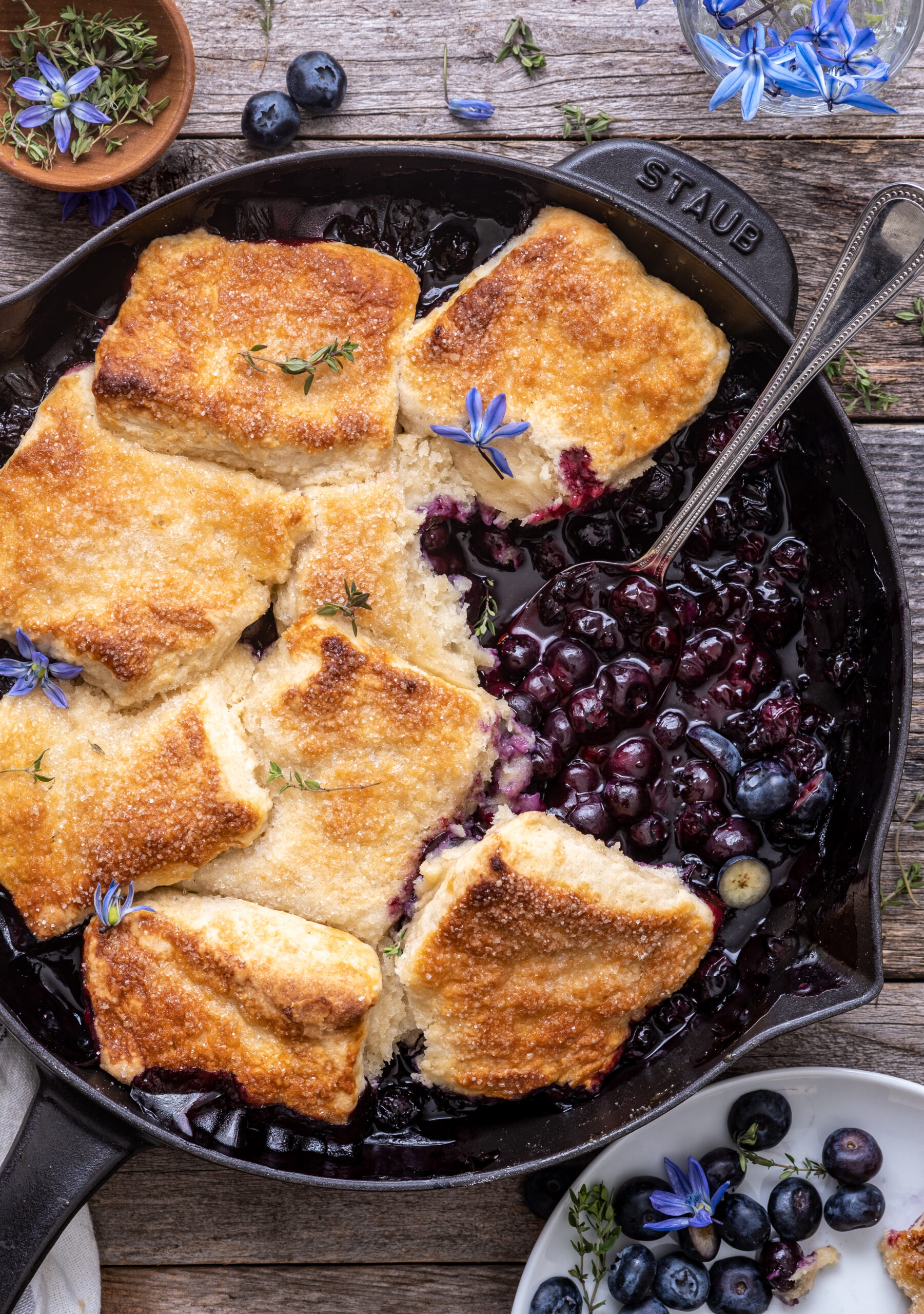 Vegan blueberry thyme cobbler
