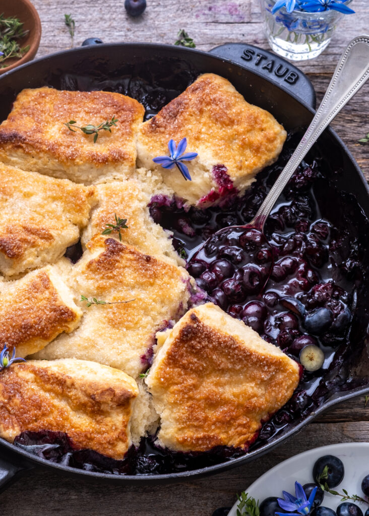 Vegan blueberry thyme cobbler