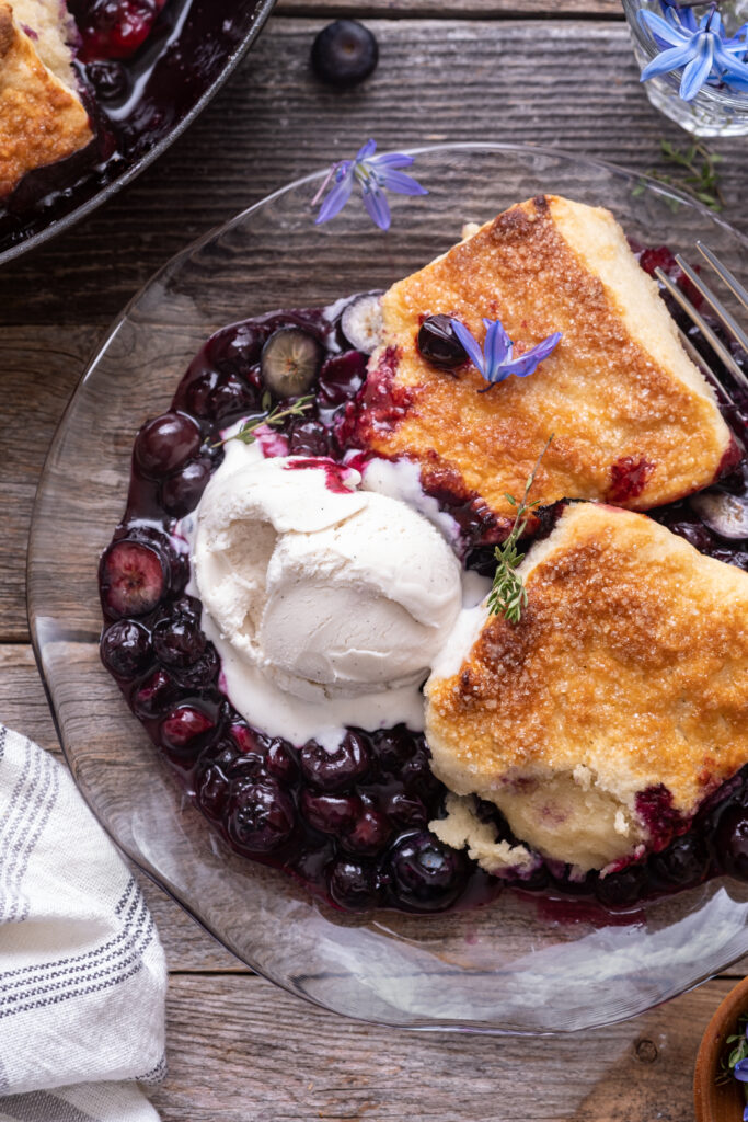 Vegan blueberry thyme cobbler