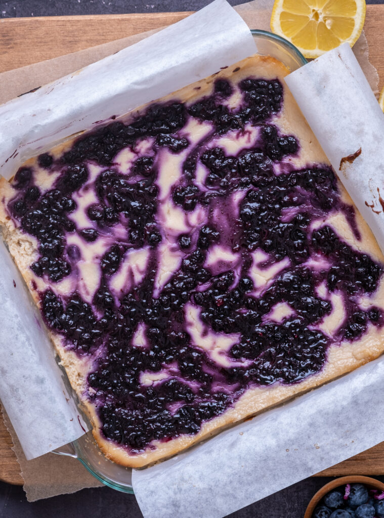 Vegan lemon blueberry cheesecake bars