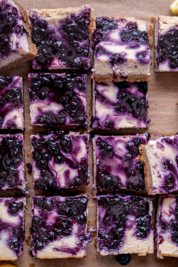 Vegan lemon blueberry cheesecake bars