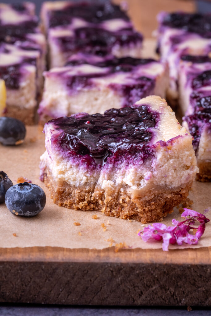 Vegan lemon blueberry cheesecake bars