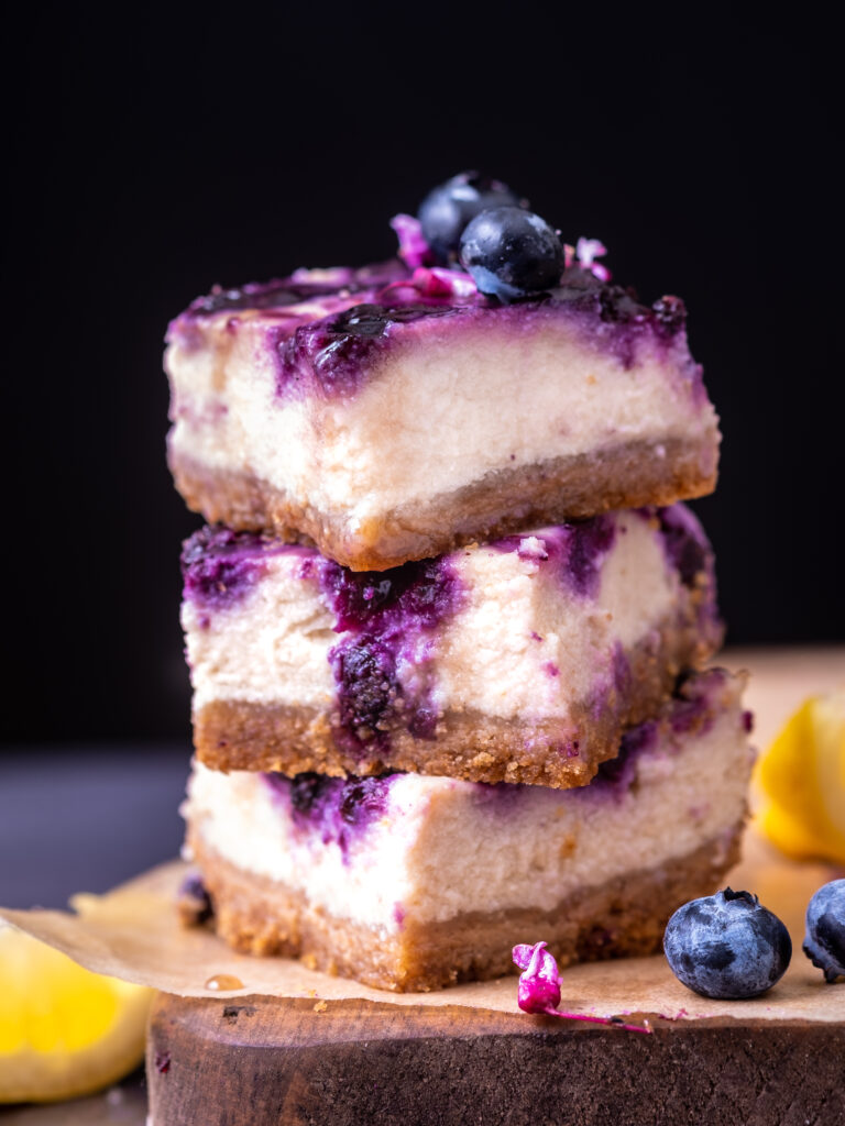 Vegan lemon blueberry cheesecake bars