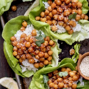 honey sesame chickpea lettuce wraps