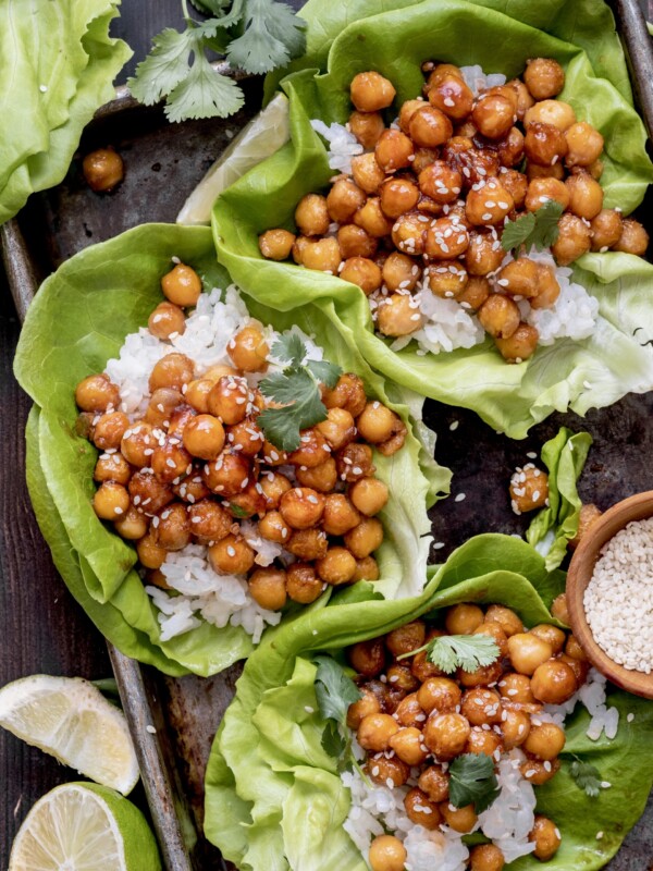 honey sesame chickpea lettuce wraps