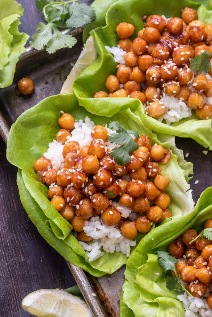 Honey Sesame Chickpea Lettuce Wraps