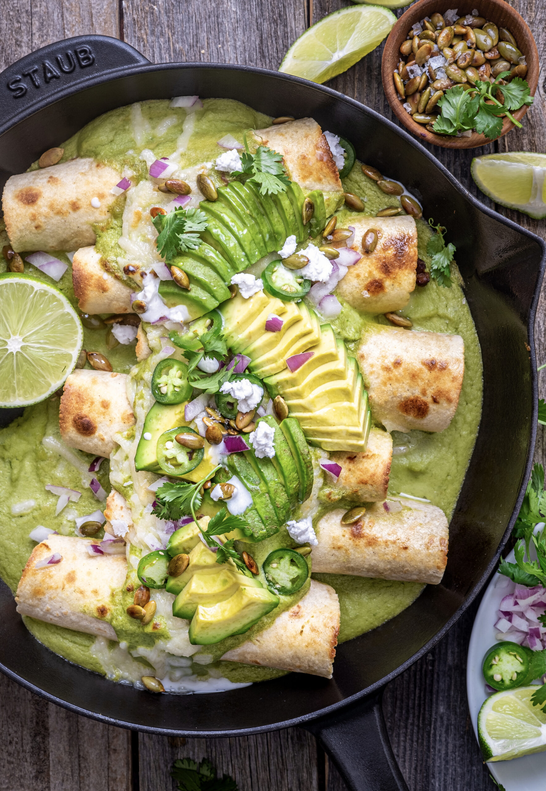 Poblano pumpkin seed enchiladas