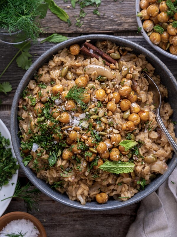 caramelized onion and cardamom savory oatmeal