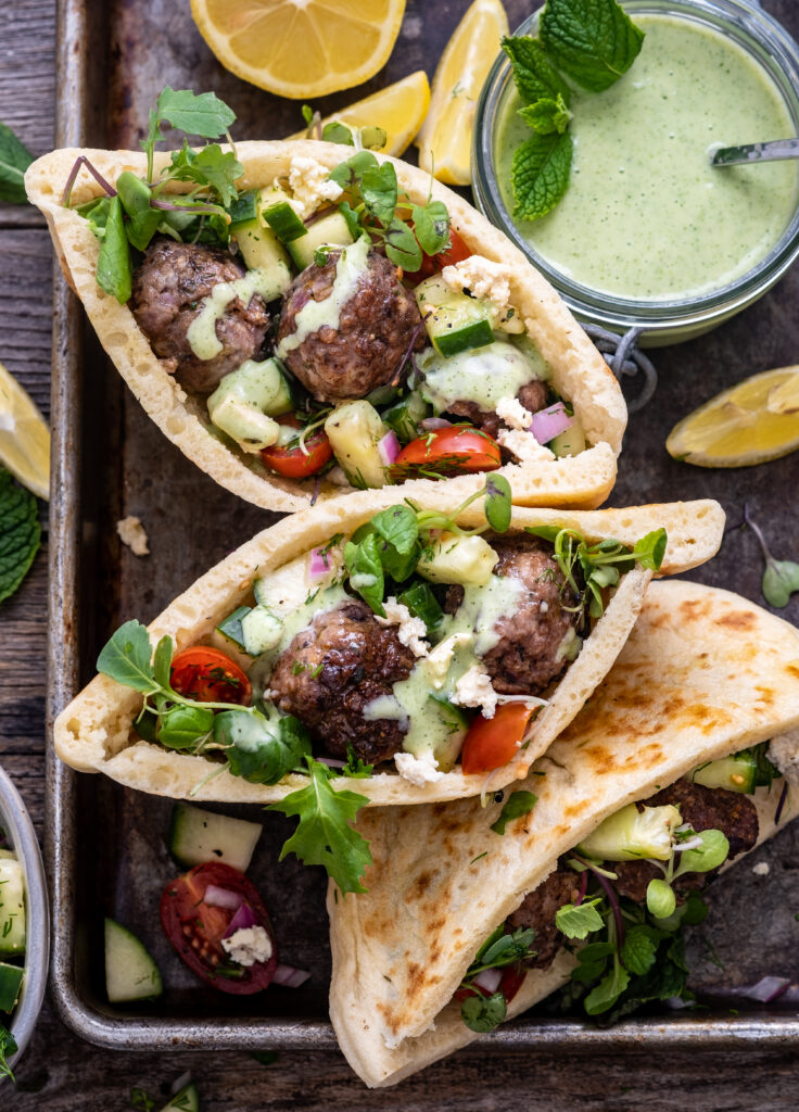 Mediterranean meatball pitas