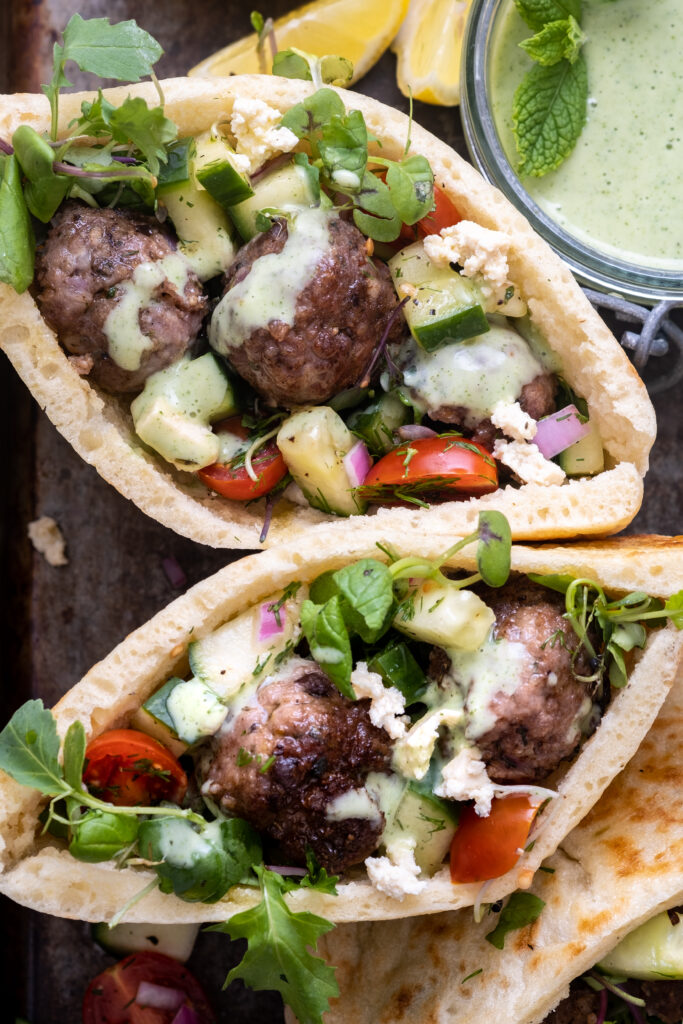 Mediterranean meatball pitas