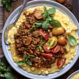 Balsamic lentil ragu with polenta
