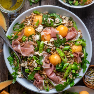 Farro and melon salad with prosciutto