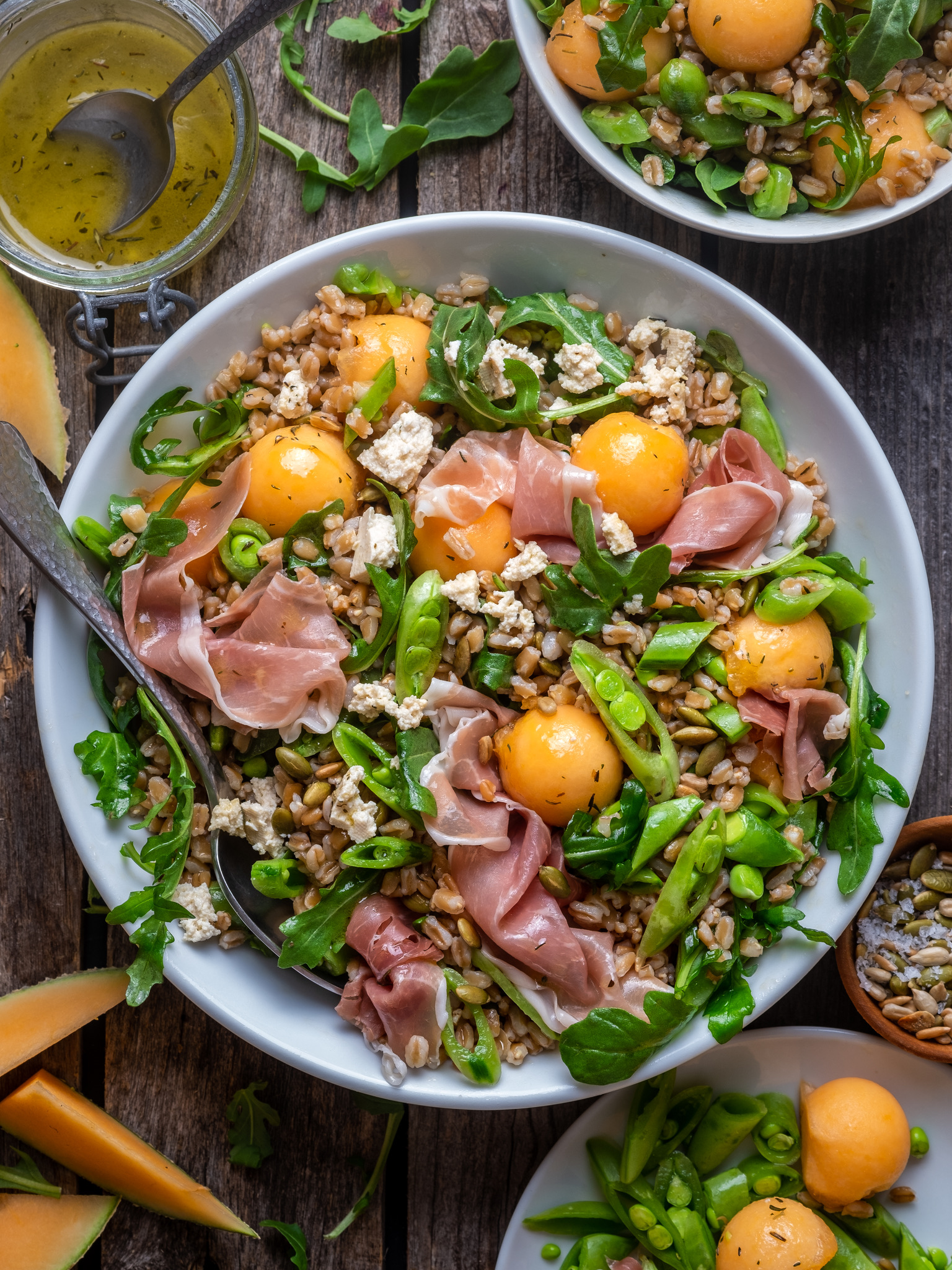 Farro and Melon Salad with Prosciutto Wandering Chickpea