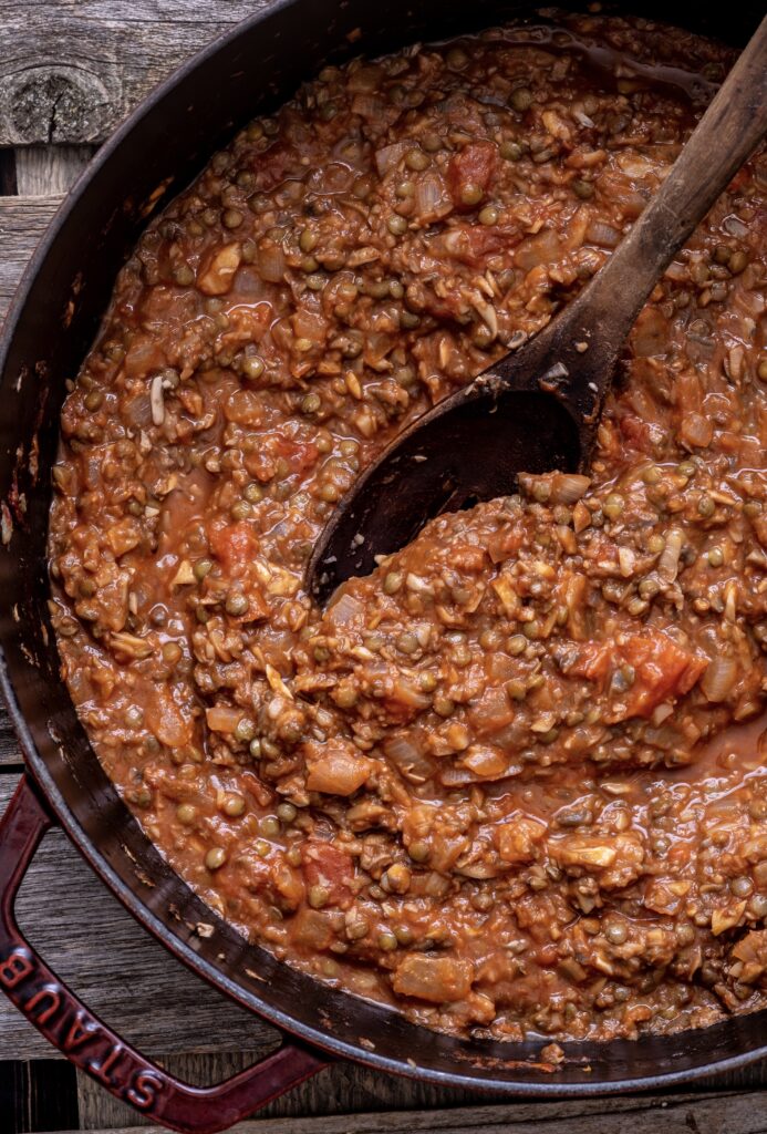 Balsamic Lentil Ragu with Sweet Corn Polenta