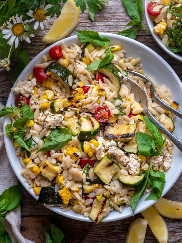 Lemon Basil Orzo Salad with Grilled Corn and Zucchini