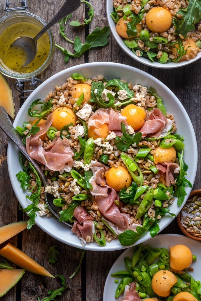 Farro and Melon Salad with Prosciutto