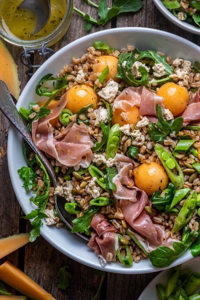 Farro and Melon Salad with Prosciutto