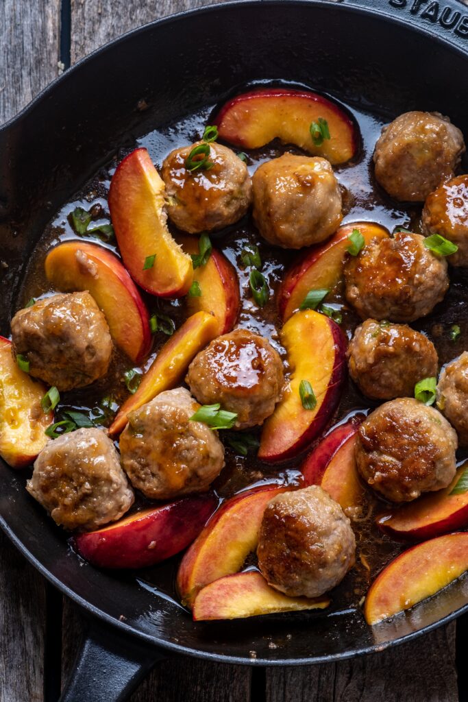 Ginger Peach Meatballs with Coconut Rice