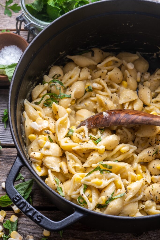 Miso butter pasta with sweet corn 