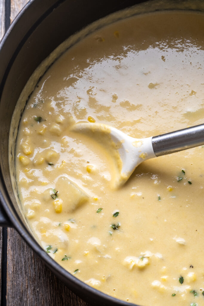 Vegan Corn Chowder with Shiitake Bacon