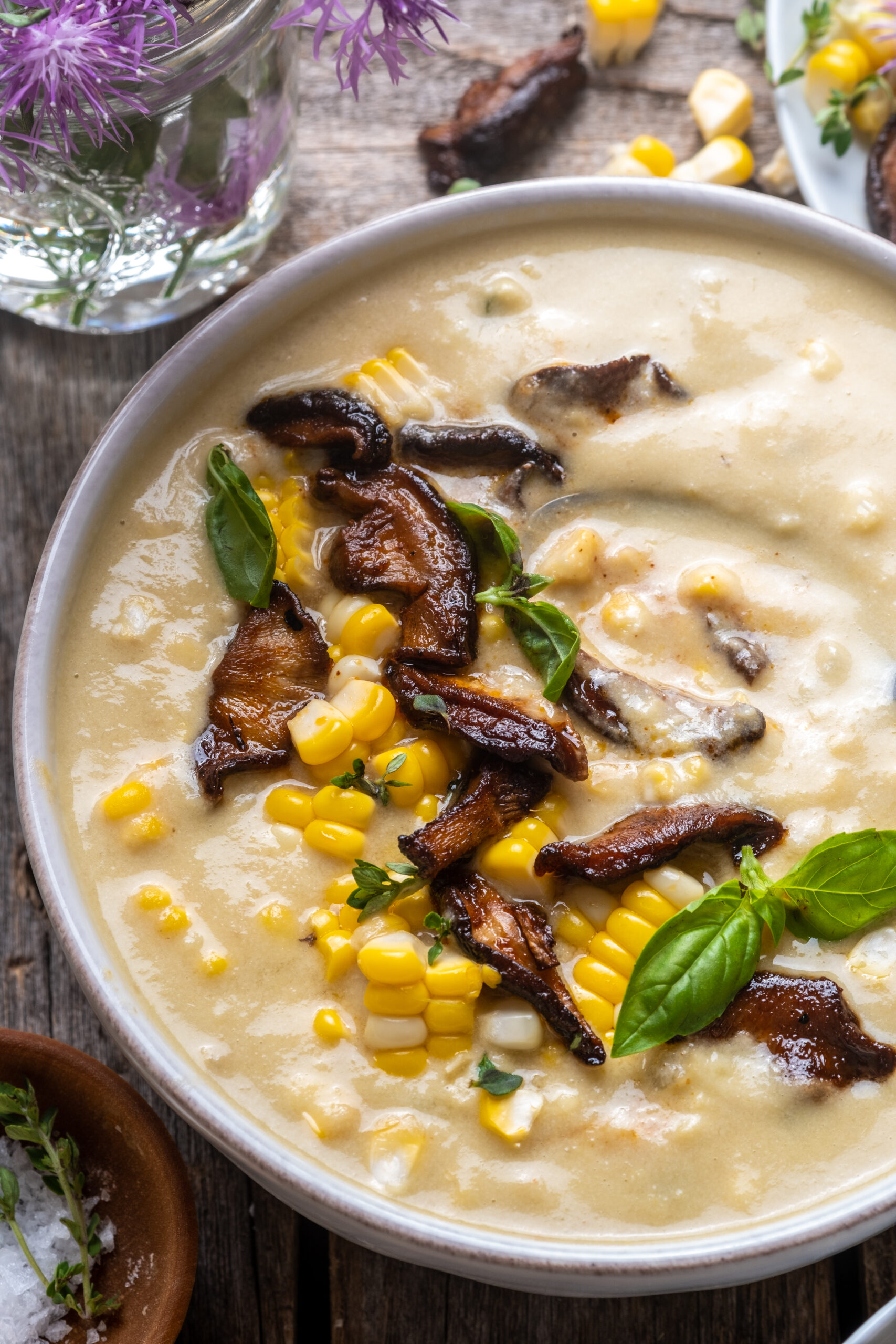 Vegan Corn Chowder with Shiitake Bacon