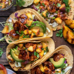 Chipotle BBQ shrimp tacos with grilled nectarine salsa