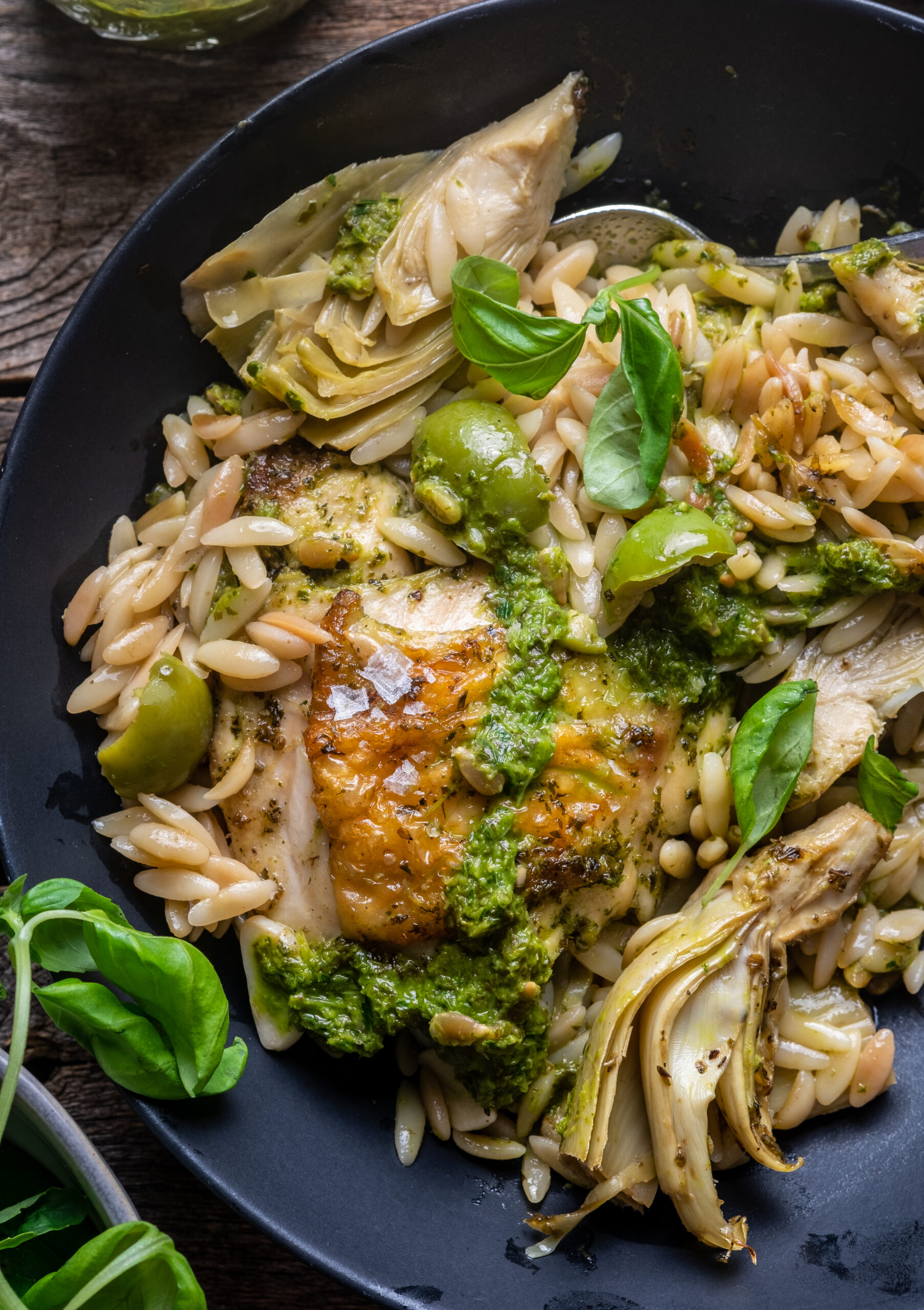 One Skillet Pesto Chicken and Orzo