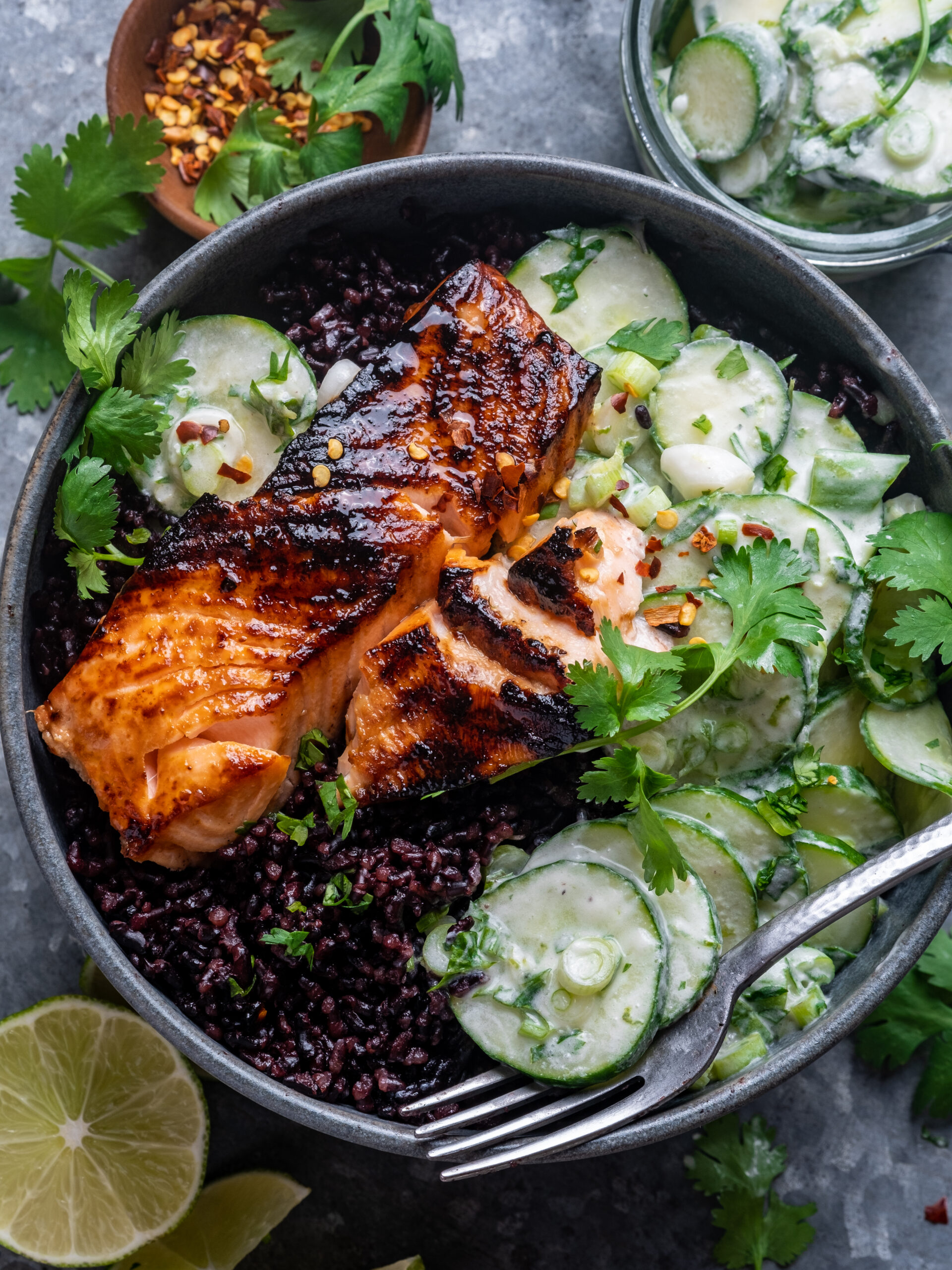 Blackened Miso Salmon with Creamy Coconut Cucumber Salad