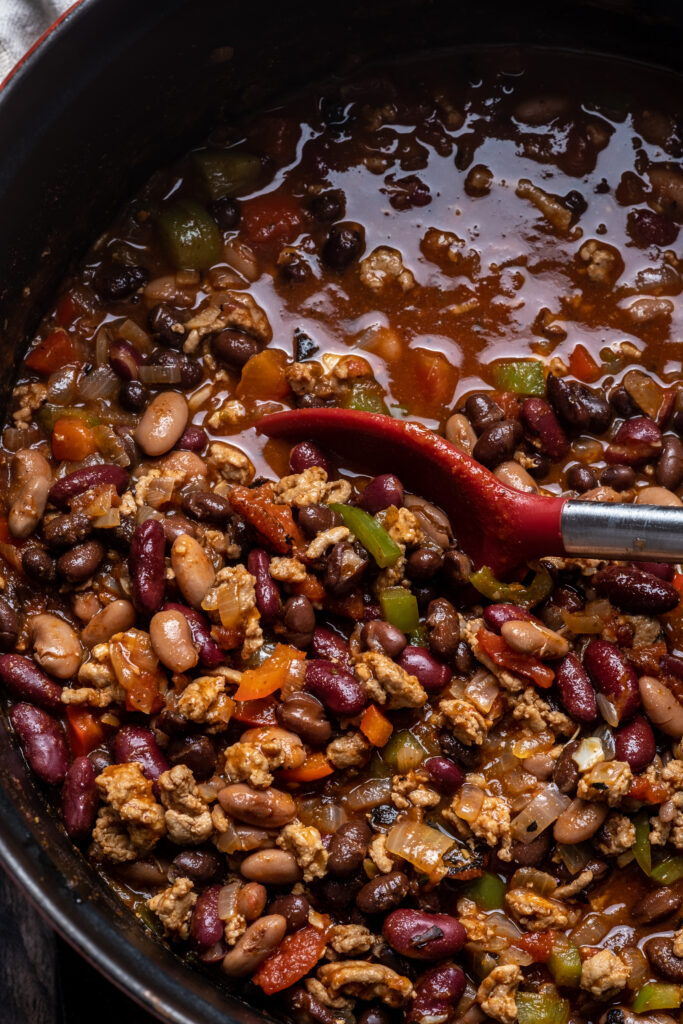 Three Bean Turkey Chili with Honey Jalape&ntilde;o Grits