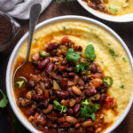 Three Bean Turkey Chili with Honey Jalapeño Grits