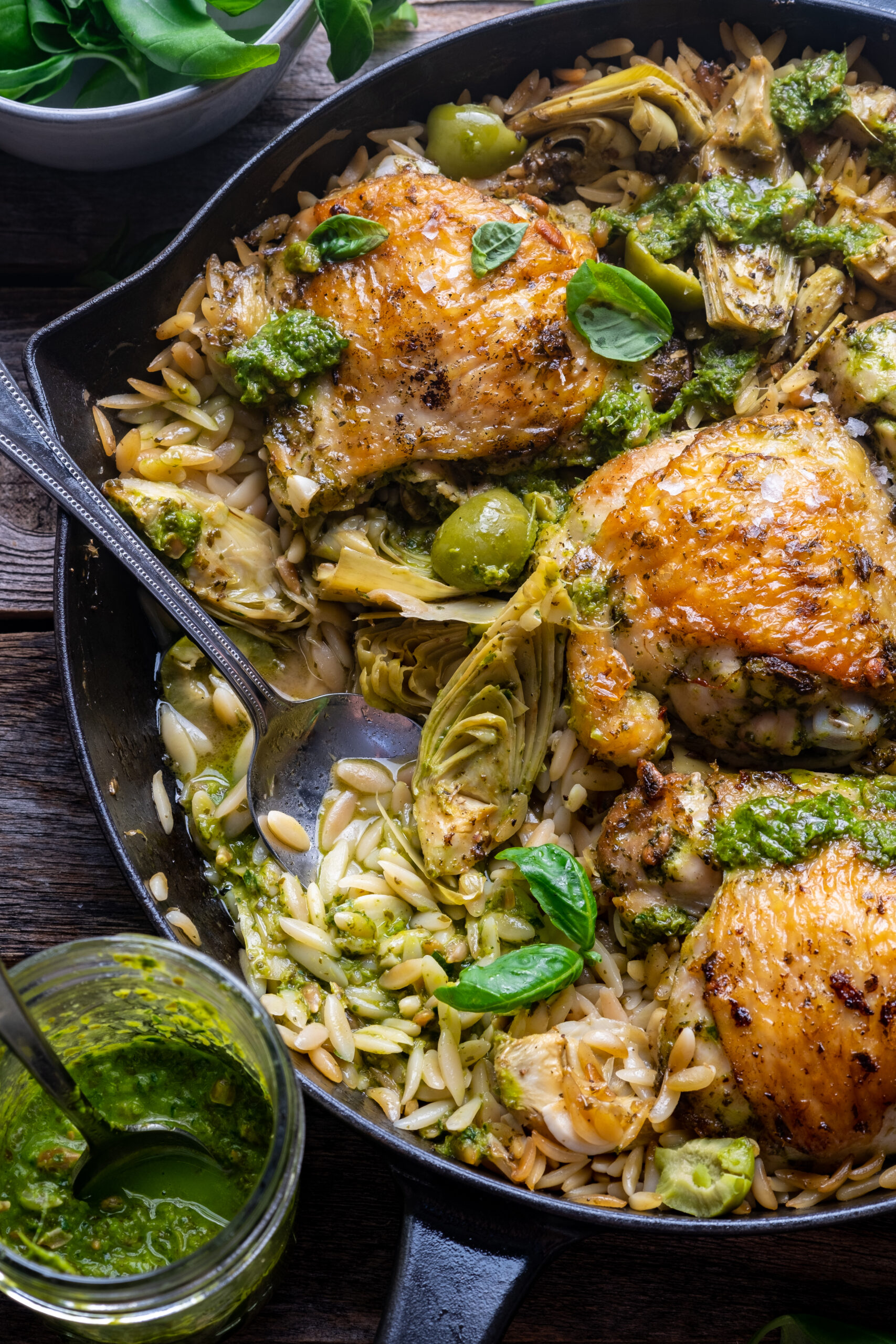 One Skillet Pesto Chicken and Orzo