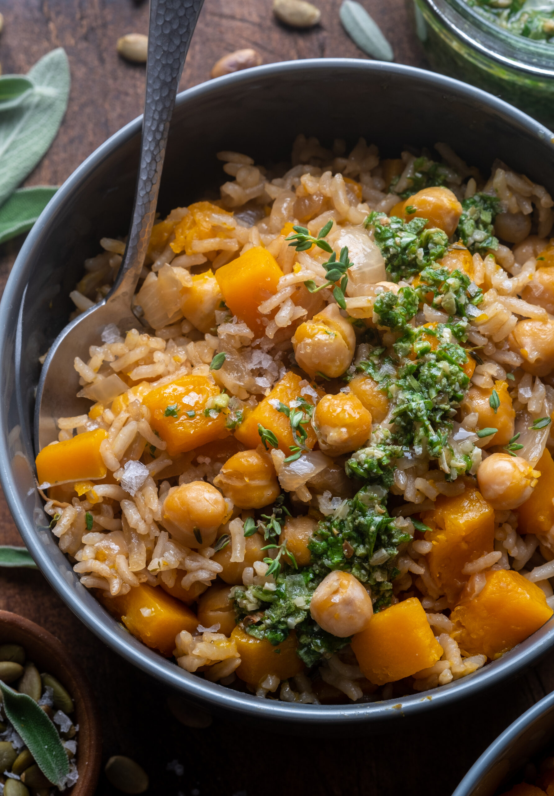 Butternut Squash Baked Rice with Sage Pesto