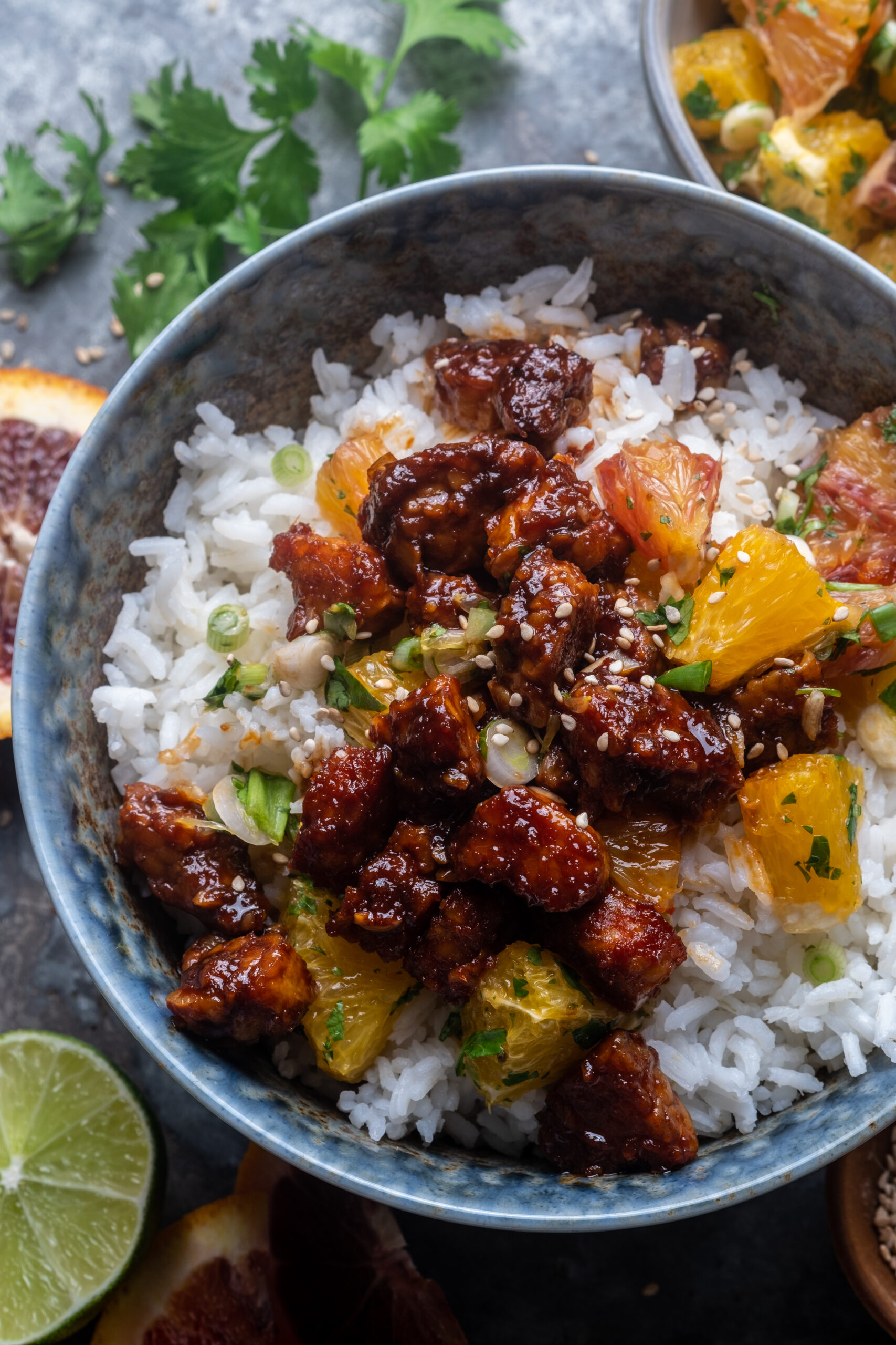 Korean BBQ tempeh with citrus salad
