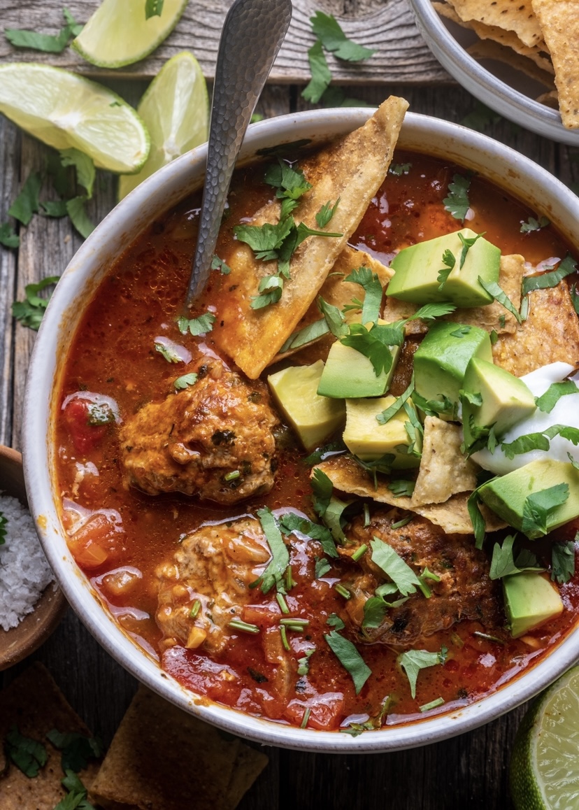 Smoky chipotle meatball tortilla soup