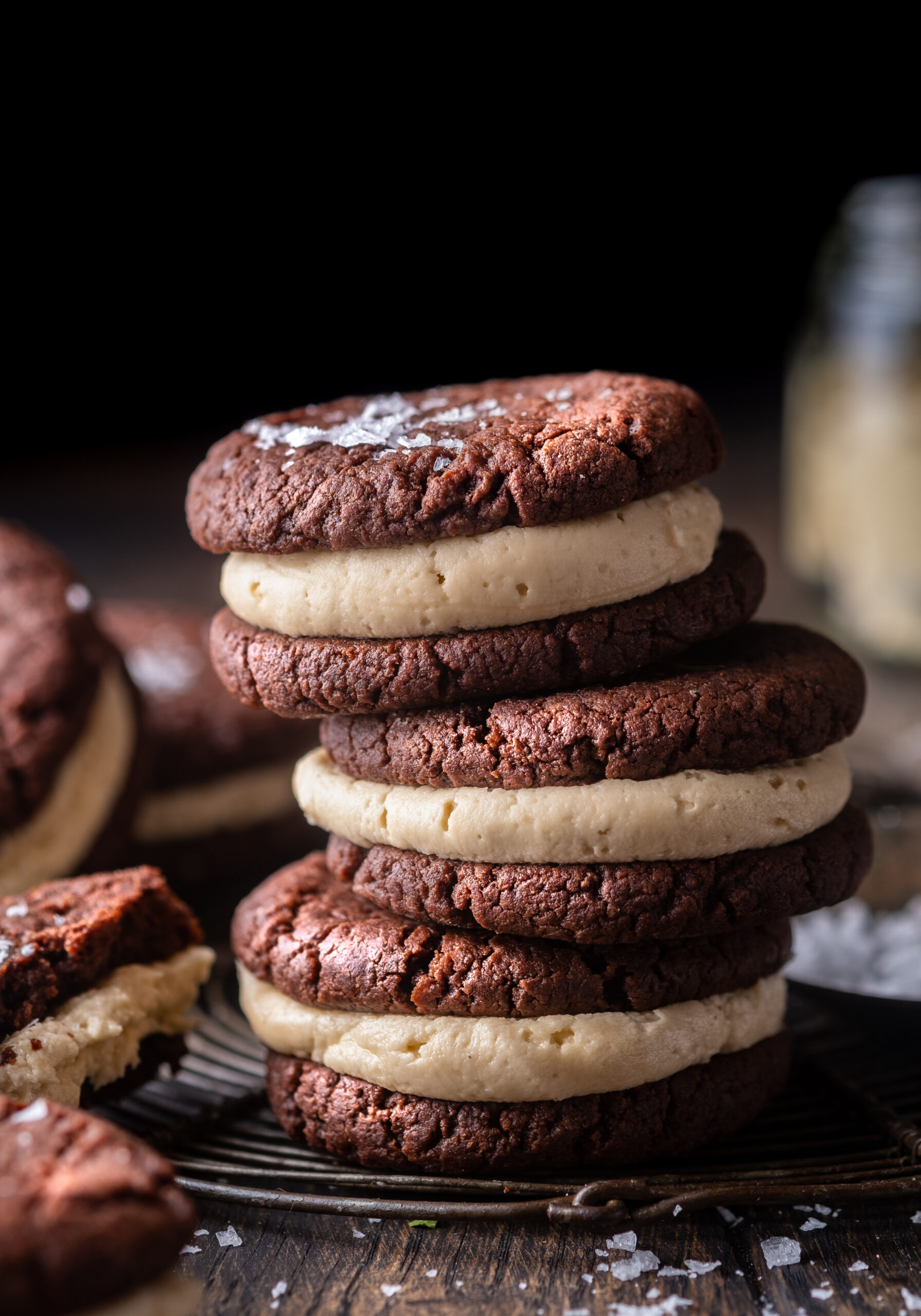 Salted chocolate tahini cream pies