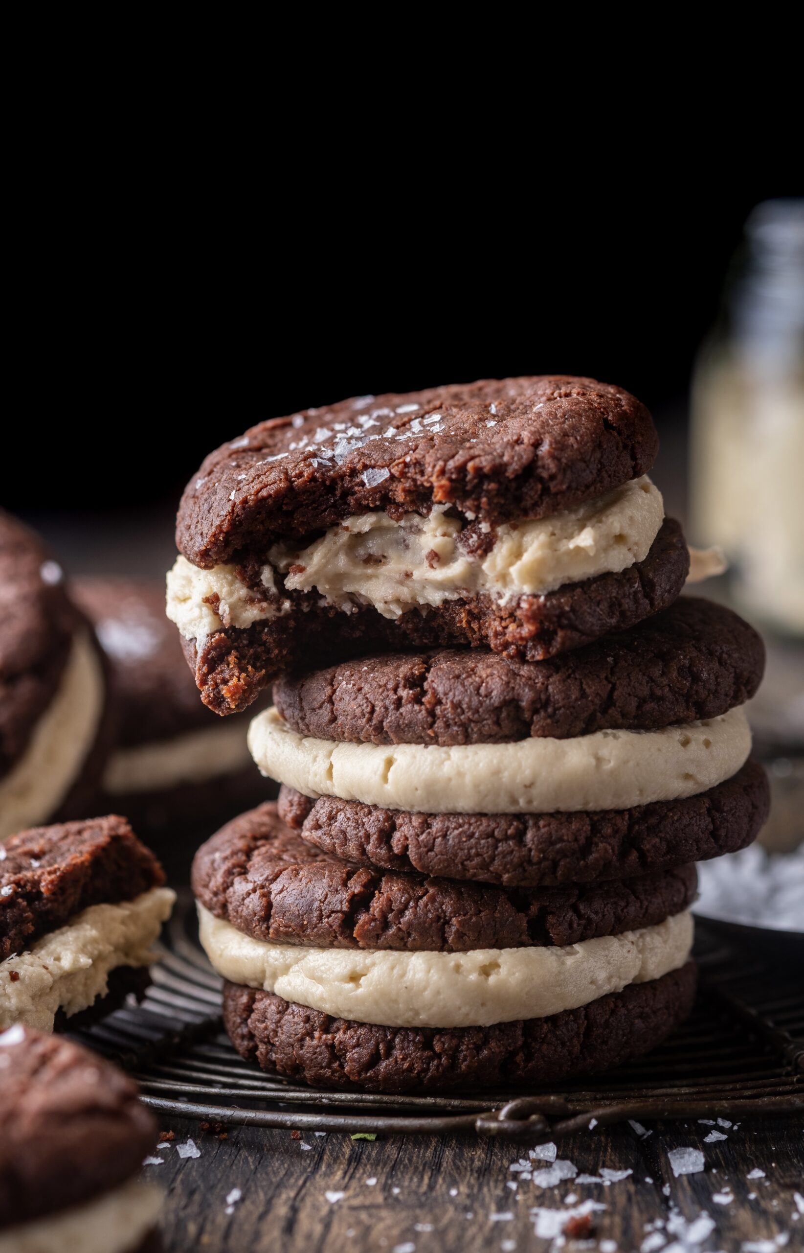 salted chocolate tahini cream pies