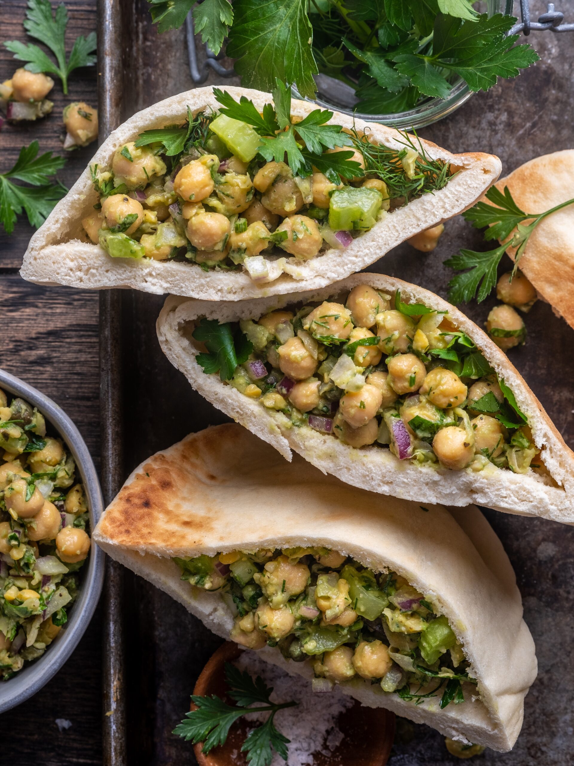 Herb Smashed Chickpea Salad Stuffed Pitas
